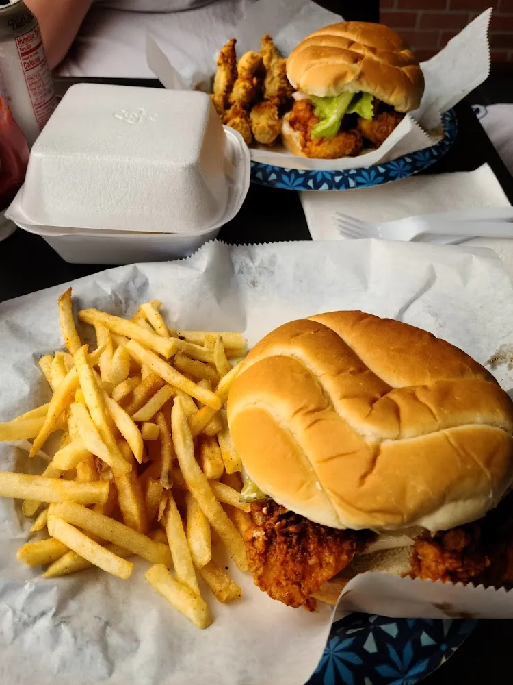 Hot Chicken Sandwich and Fries