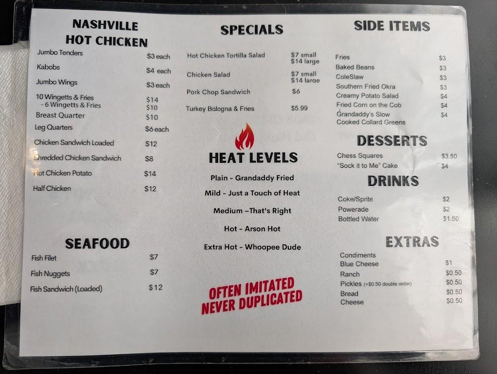 Grandaddy's Original Hot Chicken Shack Menu image 3